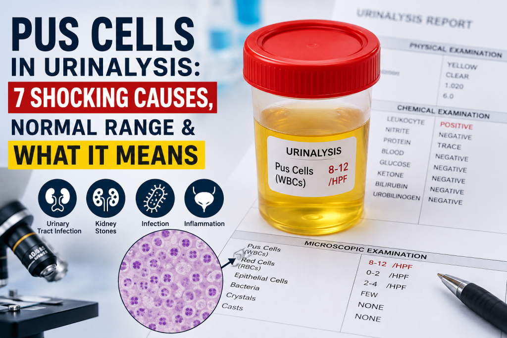 Pus Cells in Urinalysis showing urine test, normal range and common causes
