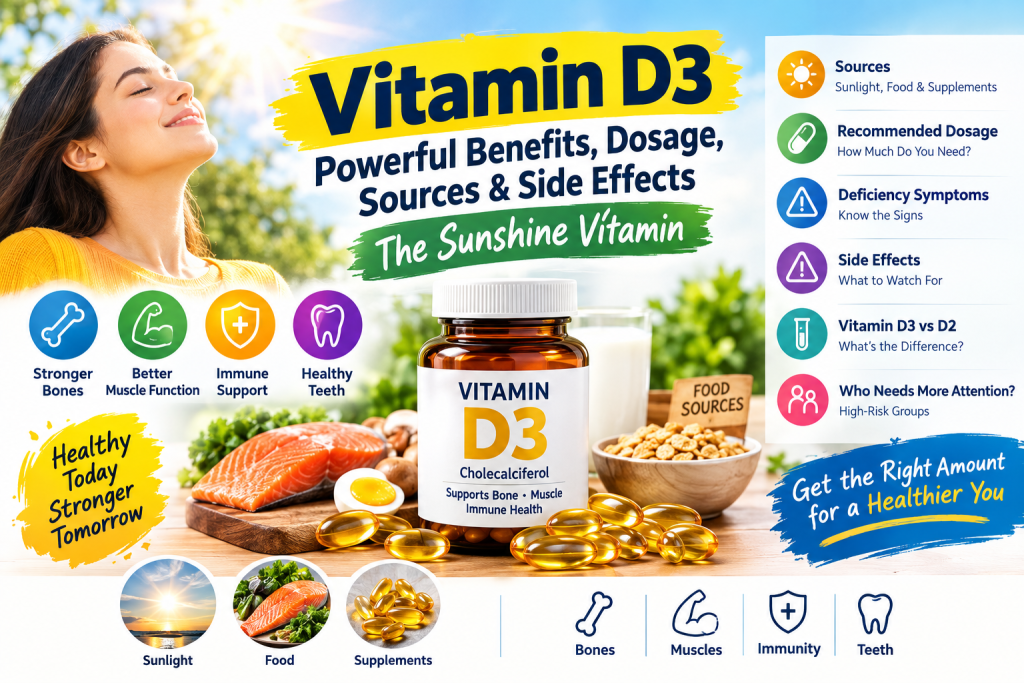 Vitamin D3 benefits, sources, dosage and side effects