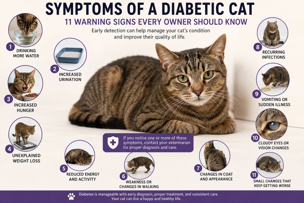 Symptoms of a diabetic cat showing 11 warning signs