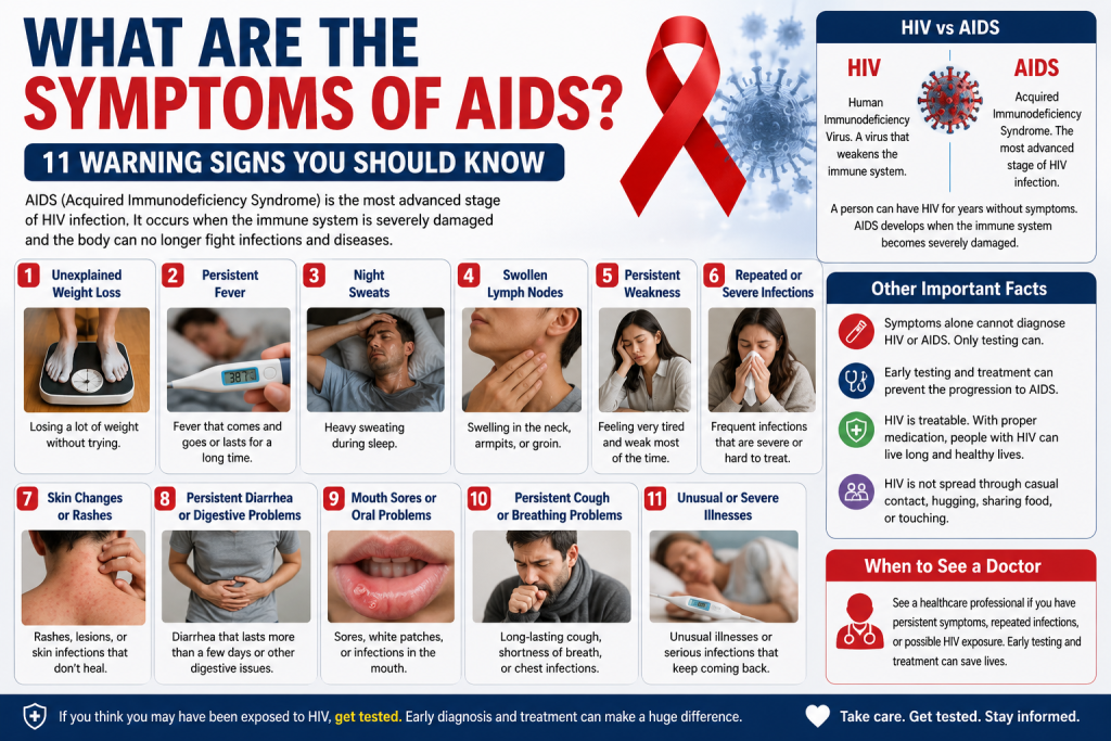 What are the symptoms of AIDS showing common warning signs