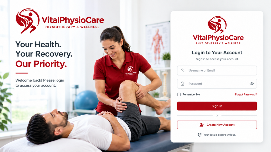 VitalPhysioCare physiotherapy login page