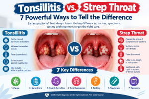 strep throat vs tonsillitis comparison showing swollen tonsils